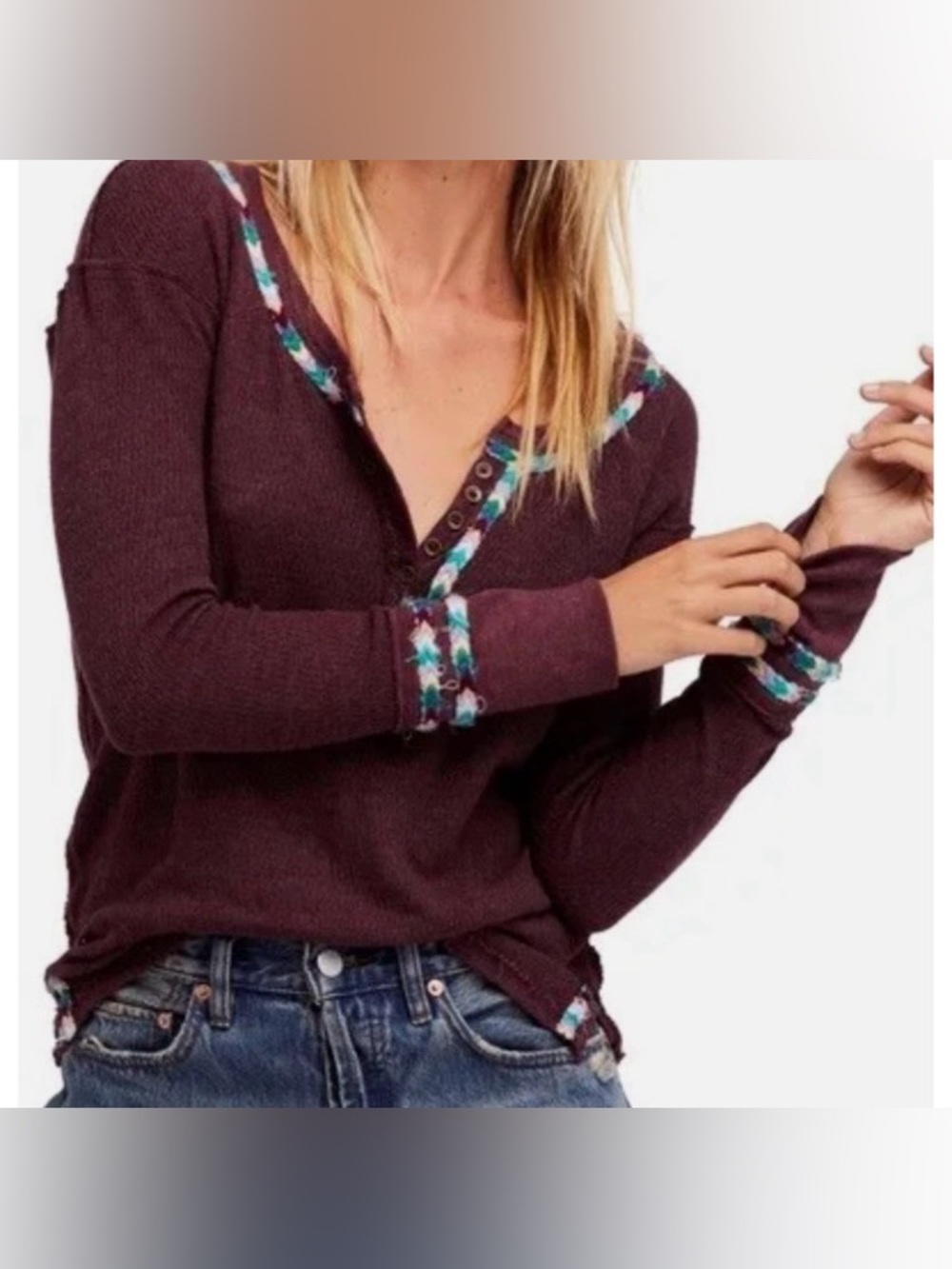 Free People Rainbow Thermal Henley Top